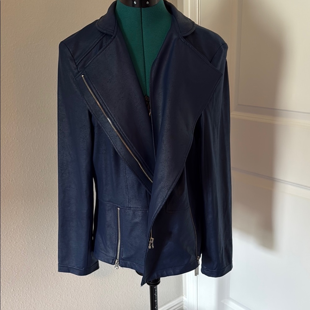 Clara Sun Woo Liquid Leather Navy Women's Jacket 1x